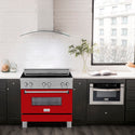 ZLINE 36 in. 4.6 cu. ft. Legacy Induction Range with 5 Element Cooktop and Electric Oven in Satin Stainless Steel and Red Gloss Door, Open Box-Great Condition