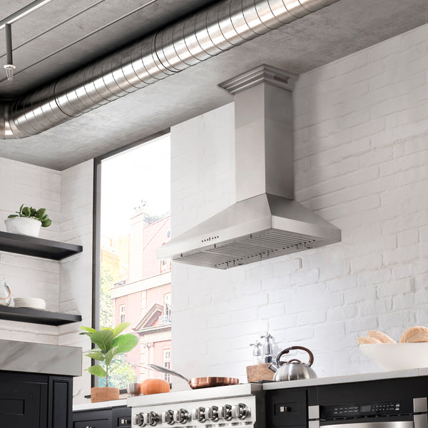 36" ZLINE CrownSound™Ducted Vent Wall Mount Range Hood in Stainless Steel with Built-in Bluetooth Speakers (KL3CRN-BT-36)