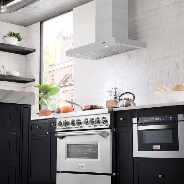 ZLINE 30 in. Convertible Vent Wall Mount Range Hood in Stainless Steel, Handle Open Box-Good Condition