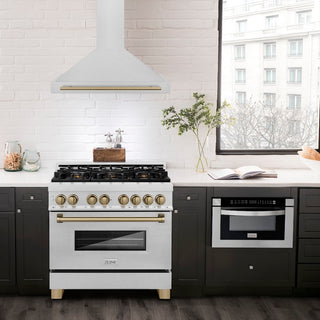 ZLINE 36 in. Autograph Edition Convertible Fingerprint Resistant Satin Stainless Steel Range Hood with Champagne Bronze Handle (KB4SNZ-36-CB)