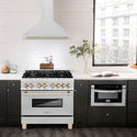 ZLINE 36 in. Autograph Edition Convertible Fingerprint Resistant Satin Stainless Steel Range Hood with Polished Gold Handle (KB4SNZ-36-G)