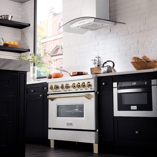 ZLINE Autograph Edition 36 in. 4.6 cu. ft. Legacy Dual Fuel Range with 6 Burner Gas Cooktop and Electric Convection Oven in Satin Stainless Steel and Polished Gold Accents, Open Box-Good Condition