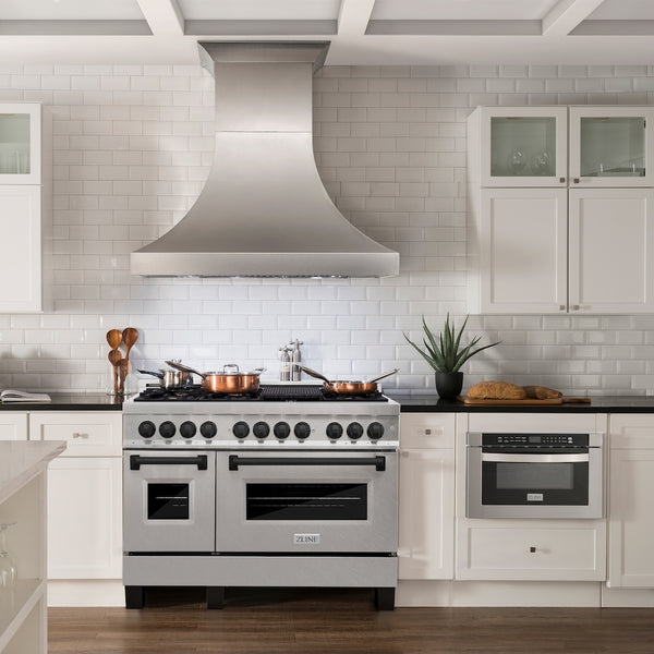 ZLINE Autograph Edition 48 in. 6.0 cu. ft. Legacy Dual Fuel Range with 7 Burner Gas Cooktop and 2 Electric Ovens in Satin Stainless Steel and Matte Black Accents, Open Box-Great Condition