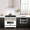 ZLINE Autograph Edition 36 in. 4.6 cu. ft. Legacy Dual Fuel Range with 6 Burner Gas Cooktop and Electric Convection Oven in Satin Stainless Steel with White Matte Door and Champagne Bronze Accents, Open Box-Good Condition