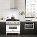 ZLINE Autograph Edition 36 in. 4.6 cu. ft. Legacy Dual Fuel Range with 6 Burner Gas Cooktop and Electric Convection Oven in Satin Stainless Steel with White Matte Door and Polished Gold Accents (RASZ-WM-36-G)