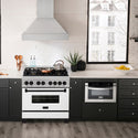 ZLINE Autograph Edition 36 in. 4.6 cu. ft. Legacy Dual Fuel Range with 6 Burner Gas Cooktop and Electric Convection Oven in Satin Stainless Steel with White Matte Door and Matte Black Accents, Open Box-Good Condition