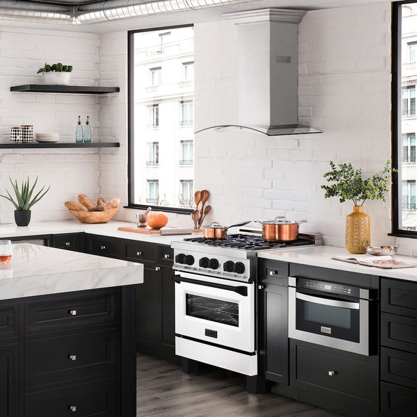 ZLINE Autograph Edition 30 in. 4.0 cu. ft. Legacy Dual Fuel Range with 4 Burner Gas Cooktop and Electric Convection Oven in Stainless Steel with White Matte Door and Matte Black Accents, Open Box-Great Condition