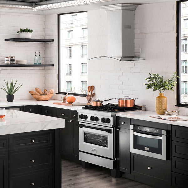 ZLINE Autograph Edition 30 in. 4.0 cu. ft. Legacy Dual Fuel Range with 4 Burner Gas Cooktop and Electric Convection Oven in Stainless Steel and Matte Black Accents, Open Box-Good Condition