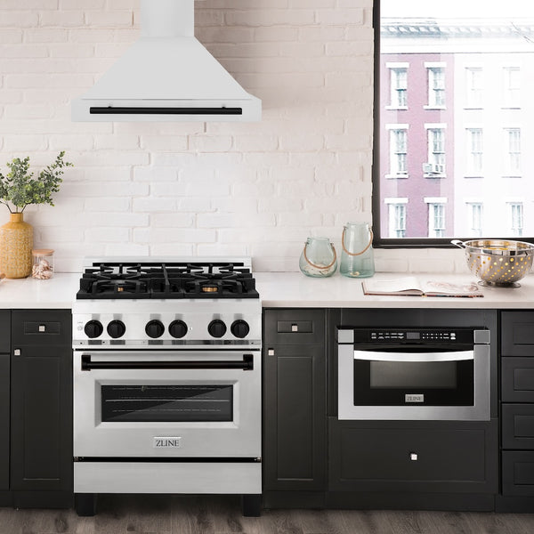 ZLINE 30 in. Autograph Edition Convertible Stainless Steel Range Hood with Stainless Steel Shell and Matte Black Accents (KB4STZ-30-MB)
