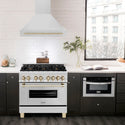 ZLINE Autograph Edition 36" Stainless Steel Range Hood with Stainless Steel Shell and Polished Gold Handle (8654STZ-36-G)