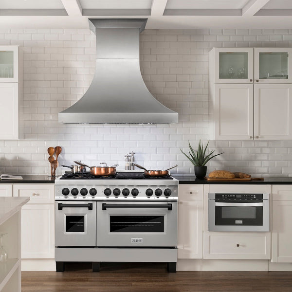 ZLINE Autograph Edition 48 in. 6.0 cu. ft. Legacy Dual Fuel Range with 7 Burner Gas Cooktop and 2 Electric Ovens in Stainless Steel and Matte Black Accents, Open Box-Good Condition