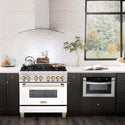 ZLINE Autograph Edition 36 in. 4.6 cu. ft. Legacy Dual Fuel Range with 6 Burner Gas Cooktop and Electric Convection Oven in Stainless Steel with White Matte Door and Polished Gold Accents, Open Box-Good Condition