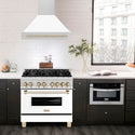 ZLINE Autograph Edition 36" Stainless Steel Range Hood with White Matte Shell and Polished Gold Handle (8654STZ-WM36-G)