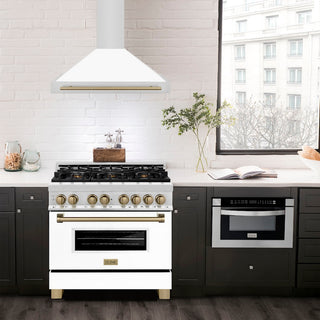 ZLINE 36 in. Autograph Edition Convertible Stainless Steel Range Hood with White Matte Shell and Champagne Bronze Accents (KB4STZ-WM36-CB)