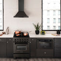 ZLINE 24 in. 2.8 cu. ft. Legacy Dual Fuel Range with Gas Cooktop and Electric Convection Oven in Black Stainless Steel with 4 Brass Burners, Open Box-Good Condition