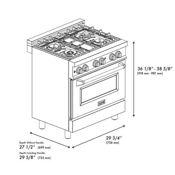 ZLINE 30" 4.0 cu. ft. Electric Oven and Gas Cooktop Dual Fuel Range with Griddle in Stainless Steel (RA-GR-30)