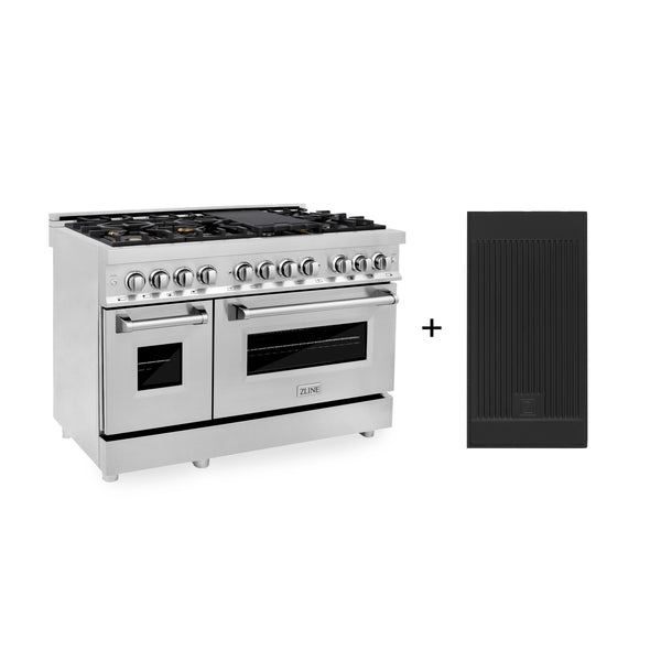 ZLINE 48 in. 6.0 cu. ft. Legacy Dual Fuel Range with Gas Cooktop and 2 Electric Ovens in Stainless Steel with 6 Brass Burners and Griddle (RA-BR-GR-48)