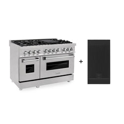 ZLINE 48 in. 6.0 cu. ft. Legacy Dual Fuel Range with 7 Burner Gas Cooktop and 2 Electric Ovens in Satin Stainless Steel with Griddle (RAS-SN-GR-48)