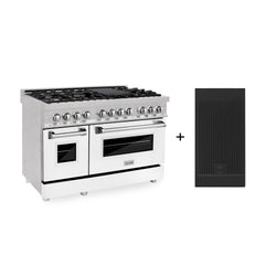 ZLINE 48 in. 6.0 cu. ft. Legacy Dual Fuel Range with 7 Burner Gas Cooktop and 2 Electric Ovens in Satin Stainless Steel with White Matte Doors and Griddle (RAS-WM-GR-48)