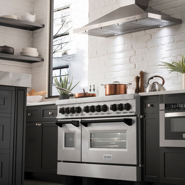 ZLINE Autograph Edition 48 in. 6.0 cu. ft. Legacy Dual Fuel Range with 7 Burner Gas Cooktop and 2 Electric Ovens in Satin Stainless Steel and Matte Black Accents, Open Box-Great Condition