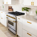 ZLINE Autograph Edition 36 in. 4.6 cu. ft. Legacy Dual Fuel Range with 6 Burner Gas Cooktop and Electric Convection Oven in Stainless Steel and Polished Gold Accents, Open Box-Good Condition