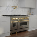 ZLINE Autograph Edition 48 in. 6.0 cu. ft. Legacy Dual Fuel Range with 7 Burner Gas Cooktop and 2 Electric Ovens in Stainless Steel and Polished Gold Accents, Open Box-Great Condition