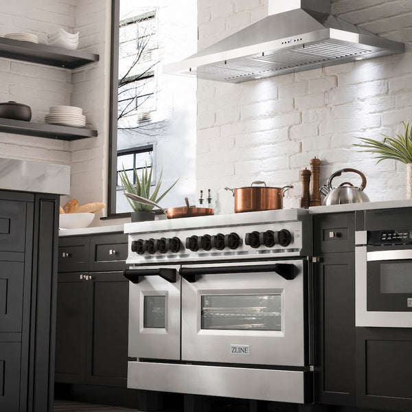 ZLINE Autograph Edition 48 in. 6.0 cu. ft. Legacy Dual Fuel Range with 7 Burner Gas Cooktop and 2 Electric Ovens in Stainless Steel and Matte Black Accents, Open Box-Good Condition