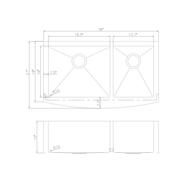 ZLINE 36 in. Courchevel Farmhouse Apron Mount Double Bowl Stainless Steel Kitchen Sink with Bottom Grid (SA60D-36)