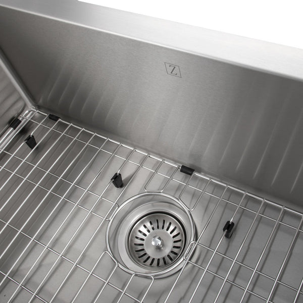 ZLINE 30 in. Zermatt Farmhouse Apron Mount Single Bowl Stainless Steel Kitchen Sink with Bottom Grid (SAS-30)