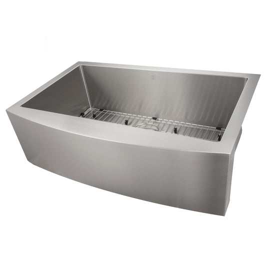 ZLINE 33 in. Vail Farmhouse Apron Mount Single Bowl Stainless Steel Kitchen Sink with Bottom Grid (SAS-33)