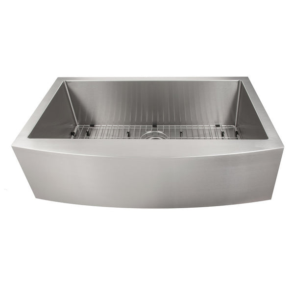 ZLINE 33 in. Vail Farmhouse Apron Mount Single Bowl Stainless Steel Kitchen Sink with Bottom Grid (SAS-33)