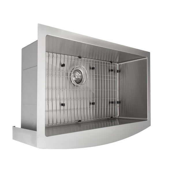 ZLINE 33 in. Vail Farmhouse Apron Mount Single Bowl Stainless Steel Kitchen Sink with Bottom Grid (SAS-33)