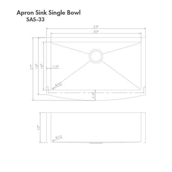 ZLINE 33 in. Vail Farmhouse Apron Mount Single Bowl Stainless Steel Kitchen Sink with Bottom Grid (SAS-33)
