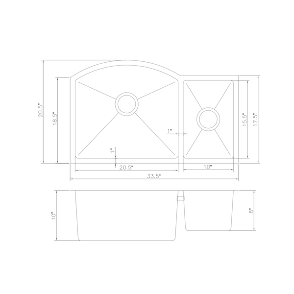 ZLINE 33 In. Under Mount Sink in Stainless Steel (Double Bowl) (SC70D-33)