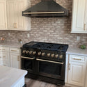 ZLINE Autograph Edition 48 in. 6.7 cu. ft. Paramount Double Oven Gas Range with 8 Burner Cooktop in Black Stainless Steel and Champagne Bronze Accents, Open Box-Great Condition