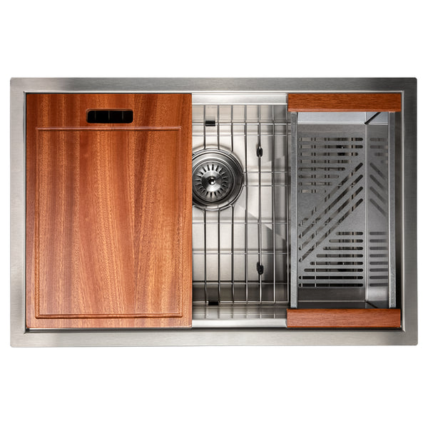 ZLINE 27 in. Garmisch Undermount Single Bowl Stainless Steel Kitchen Sink with Bottom Grid and Accessories (SLS-27)