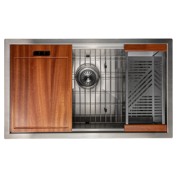 ZLINE 30" Garmisch Undermount Single Bowl Stainless Steel Kitchen Sink with Bottom Grid and Accessories (SLS-30)