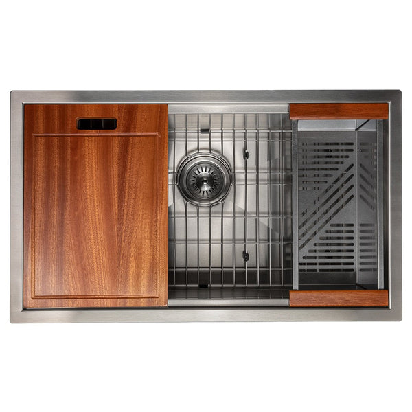 ZLINE Garmisch 30 in. Undermount Single Bowl Stainless Steel Kitchen Sink with Bottom Grid and Accessories (SLS-30) overhead.