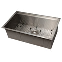 ZLINE Garmisch 30 in. Undermount Single Bowl Stainless Steel Kitchen Sink with Bottom Grid and Accessories (SLS-30) side, angled, with grate.