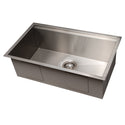 ZLINE Garmisch 30 in. Undermount Single Bowl Stainless Steel Kitchen Sink with Bottom Grid and Accessories (SLS-30) side, angled, no grate.