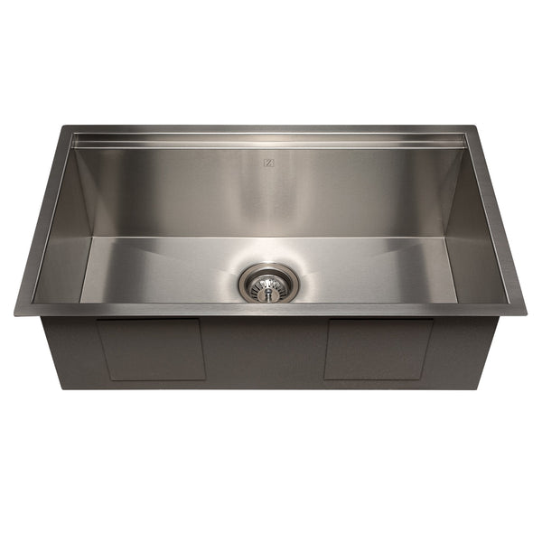 ZLINE Garmisch 30 in. Undermount Single Bowl Stainless Steel Kitchen Sink with Bottom Grid and Accessories (SLS-30) front, no grate.