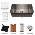 ZLINE Garmisch 30 in. Undermount Single Bowl Stainless Steel Kitchen Sink with Bottom Grid and Accessories (SLS-30) with included accessories.