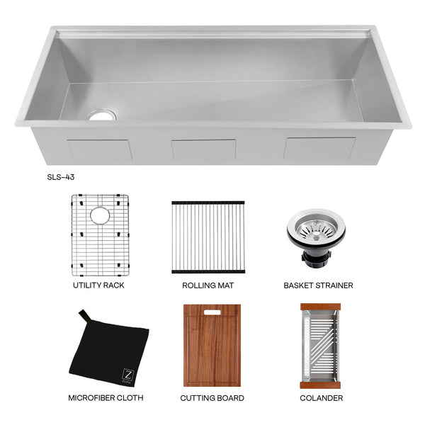 ZLINE 33 in. Garmisch Undermount Single Bowl Stainless Steel Kitchen Sink with Bottom Grid and Accessories (SLS-43)