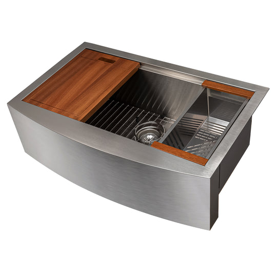 ZLINE 33 in. Moritz Farmhouse Apron Mount Single Bowl Stainless Steel Kitchen Sink with Bottom Grid and Accessories (SLSAP-33)