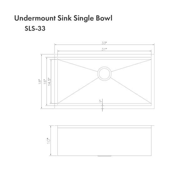 ZLINE 33 in. Garmisch Undermount Single Bowl Stainless Steel Kitchen Sink with Bottom Grid and Accessories (SLS-33)