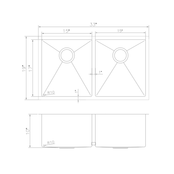 ZLINE 33 in. Anton Undermount Double Bowl Stainless Steel Kitchen Sink with Bottom Grid (SR50D-33)