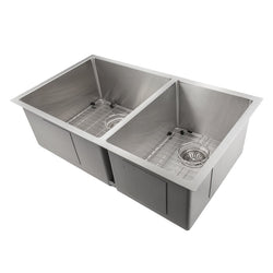 ZLINE 33 in. Chamonix Undermount Double Bowl Stainless Steel Kitchen Sink with Bottom Grid (SR60D-33)