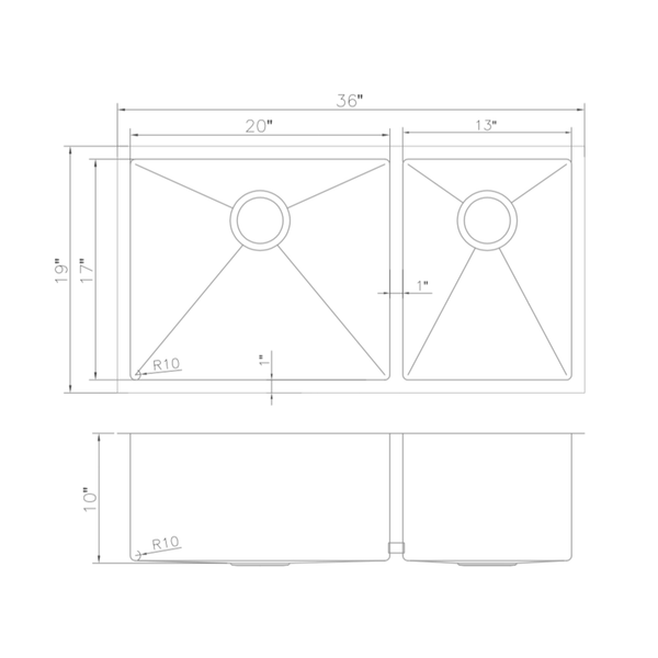 ZLINE 36 in. Chamonix Undermount Double Bowl Stainless Steel Kitchen Sink with Bottom Grid (SR60D-36)