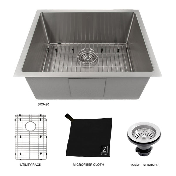 ZLINE 23 in. Meribel Undermount Single Bowl Stainless Steel Kitchen Sink with Bottom Grid (SRS-23)