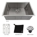 ZLINE 30 in. Meribel Undermount Single Bowl Stainless Steel Kitchen Sink with Bottom Grid (SRS-30)
